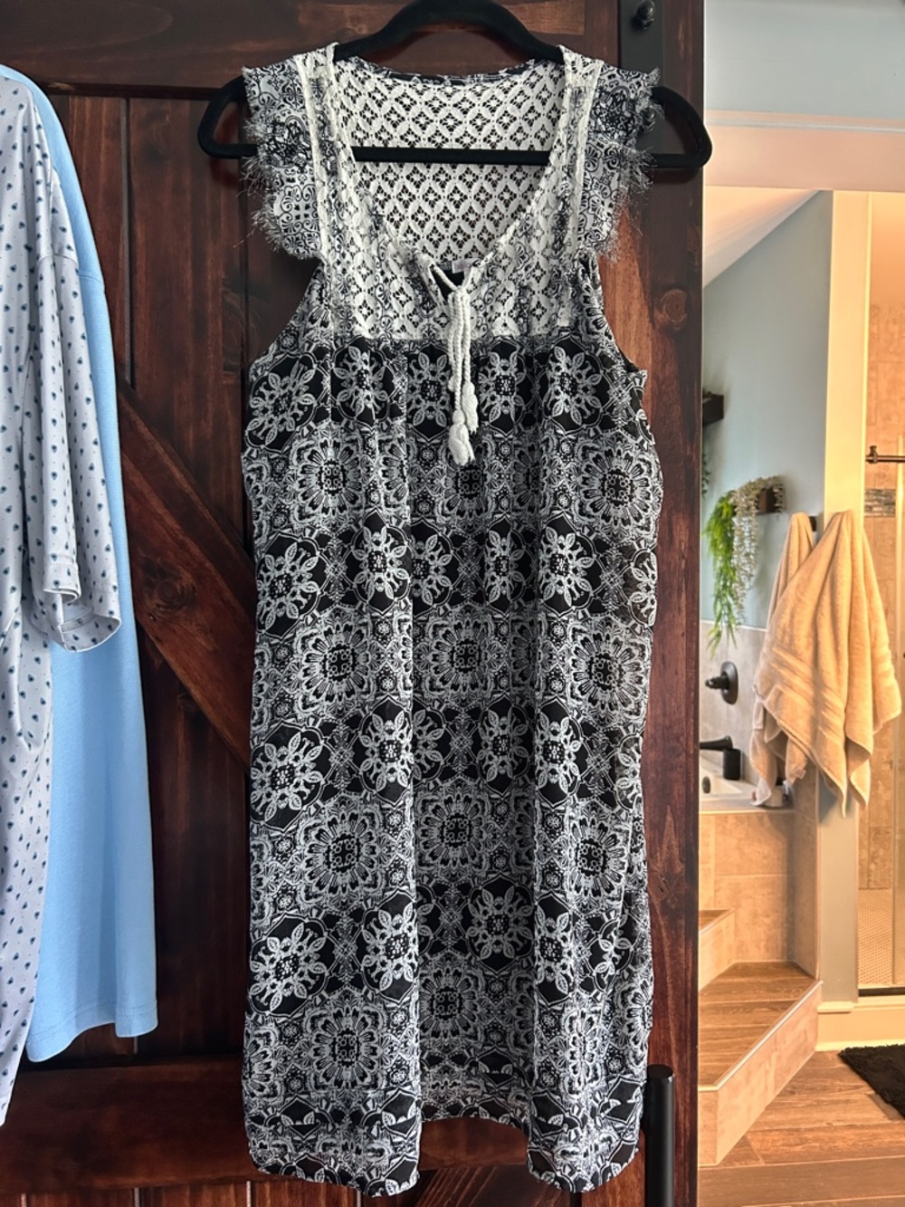 Xhilaration Black and White Lace-Detail Midi Dress